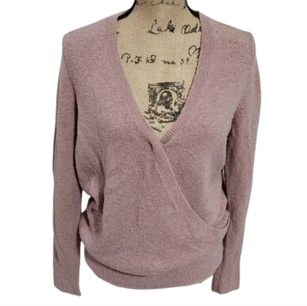 Cremieux Womens Dusty Rose Pink Wool Alpaca Blend Surplice Wrap V-Neck Sweater M
